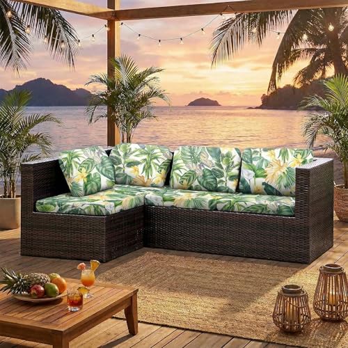 LiveGo Housse de coussin extensible pour canapé de jardin - Housse de coussin d'extérieur de remplacement pour meubles de jardin - Protège-canapé pour...