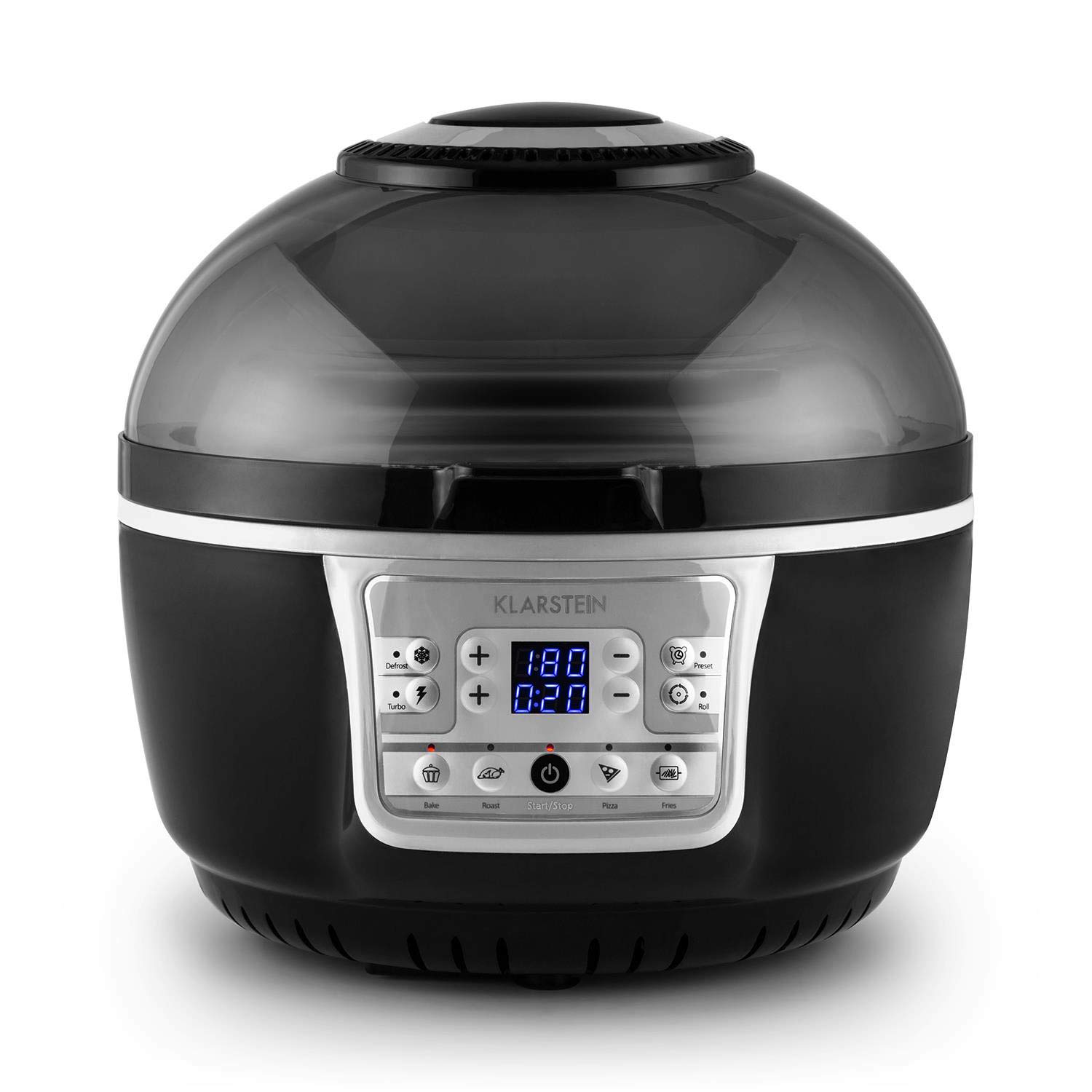 Klarstein VitAir Turbo Frytkownica beztłuszczowa - 1400 W frytkownica, Airfryer z komorą 10 litrów, 50 do 230 °C, Timer, Element halogenowo-podczerwony, Design kopułowy, czarno-szara