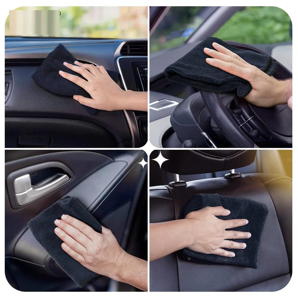 Schwarze Mikrofaser-Handtücher für Autos, Trocknen, Polieren, Premium-Allzweck-Reinigungstücher, saugfähig, Größe 60 x 90 cm