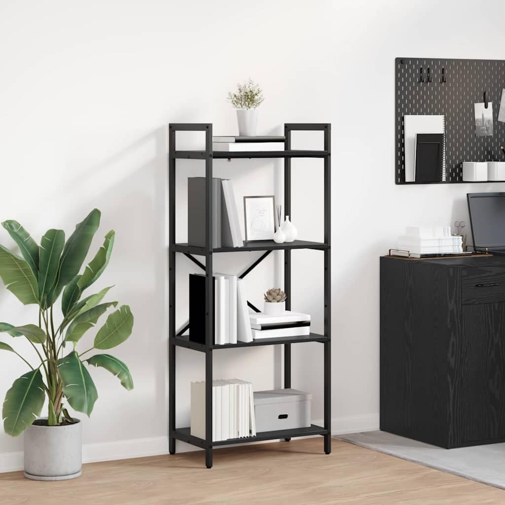Regał na książki, 4 poziomy, 56 x 34 x 133,5 cm, materiał drewnopochodny ze stalową ramą, wolnostojący regał do salonu, gabinetu, biura, zajmuje mało miejsca i wytrzymały