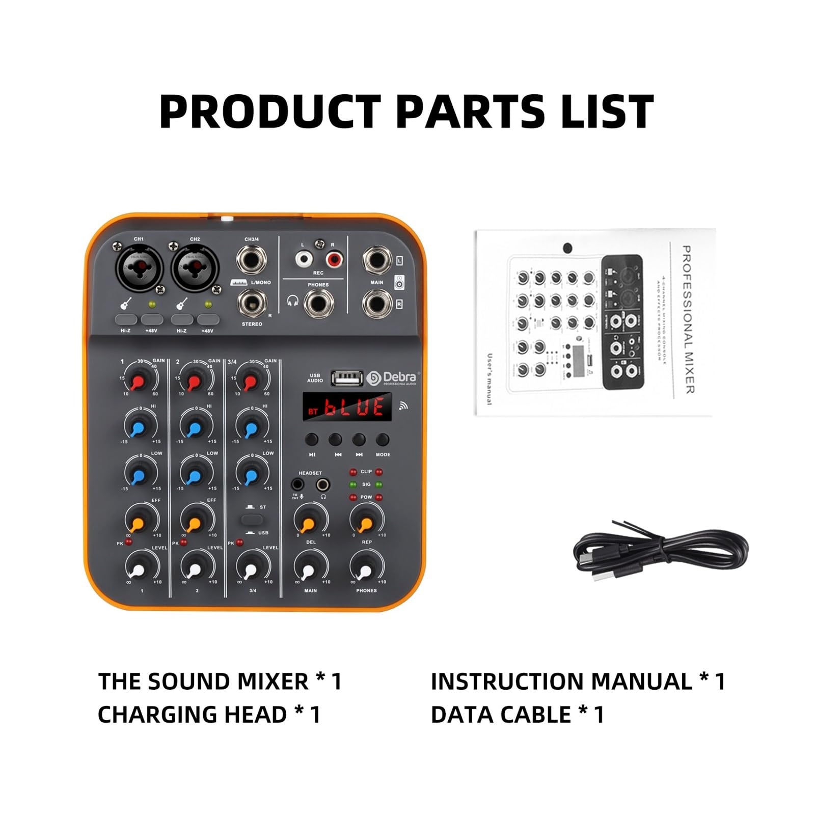 Mikser DJ-ski, D4M DJ Console Mikser 4-kanałowy Phantom Power USB 5V Niestandardowa konsola zasilająca do komputera Śpiewający Instrument muzyczny