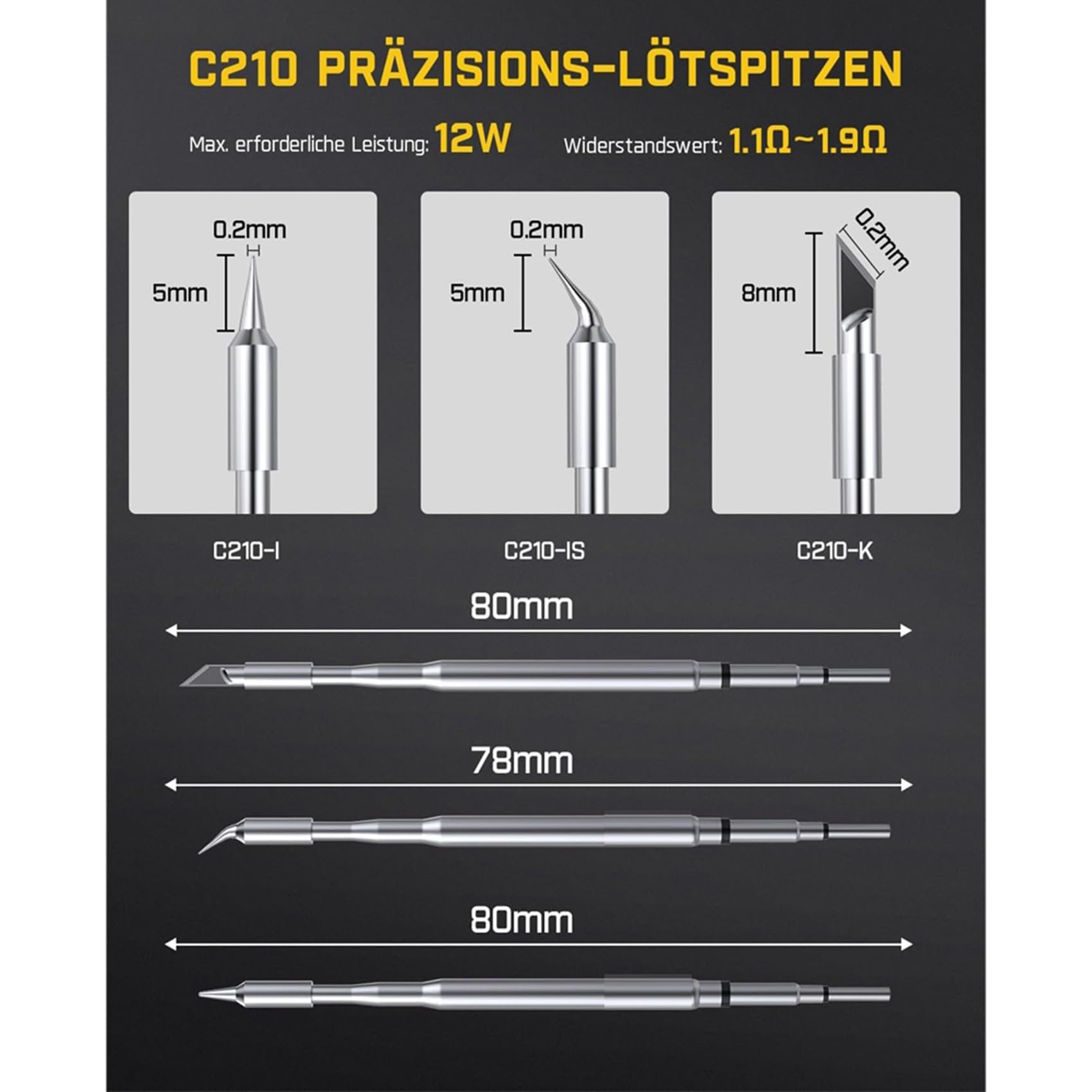 12 Punte per Saldatura C210, Punte per Saldatura di Ricambio per T1 Max, C210-K/I/Is, Punte per Saldatura per Saldatore