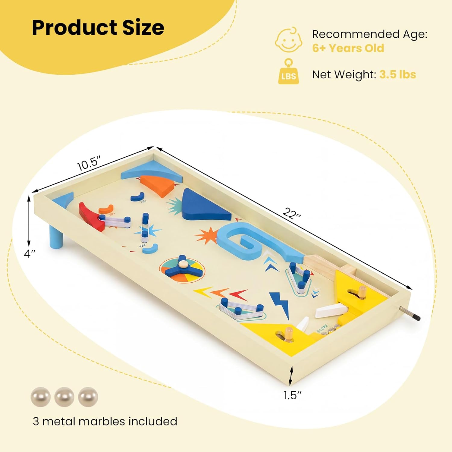 Costzon Wooden Pinball Machine, Scoring Rotating Track Tabletop Game w/ 3 Balls for Kids 6+ & Adults, Marble Pinball for Hand-Eye Coordination, Stress Relief Office Desk or Family Party, Shooting Game