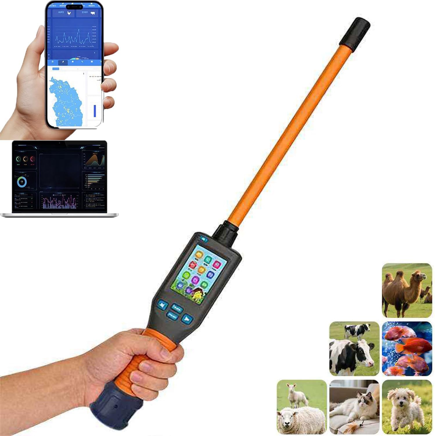 Animal Ear Tag Stick Scanner with LCD Display, Pet Microchip Scanner Reader Handheld Universal RFID Tag Identifier, Quick (<100ms) Reading & 20000 Records Storage, 30s Auto Power Off