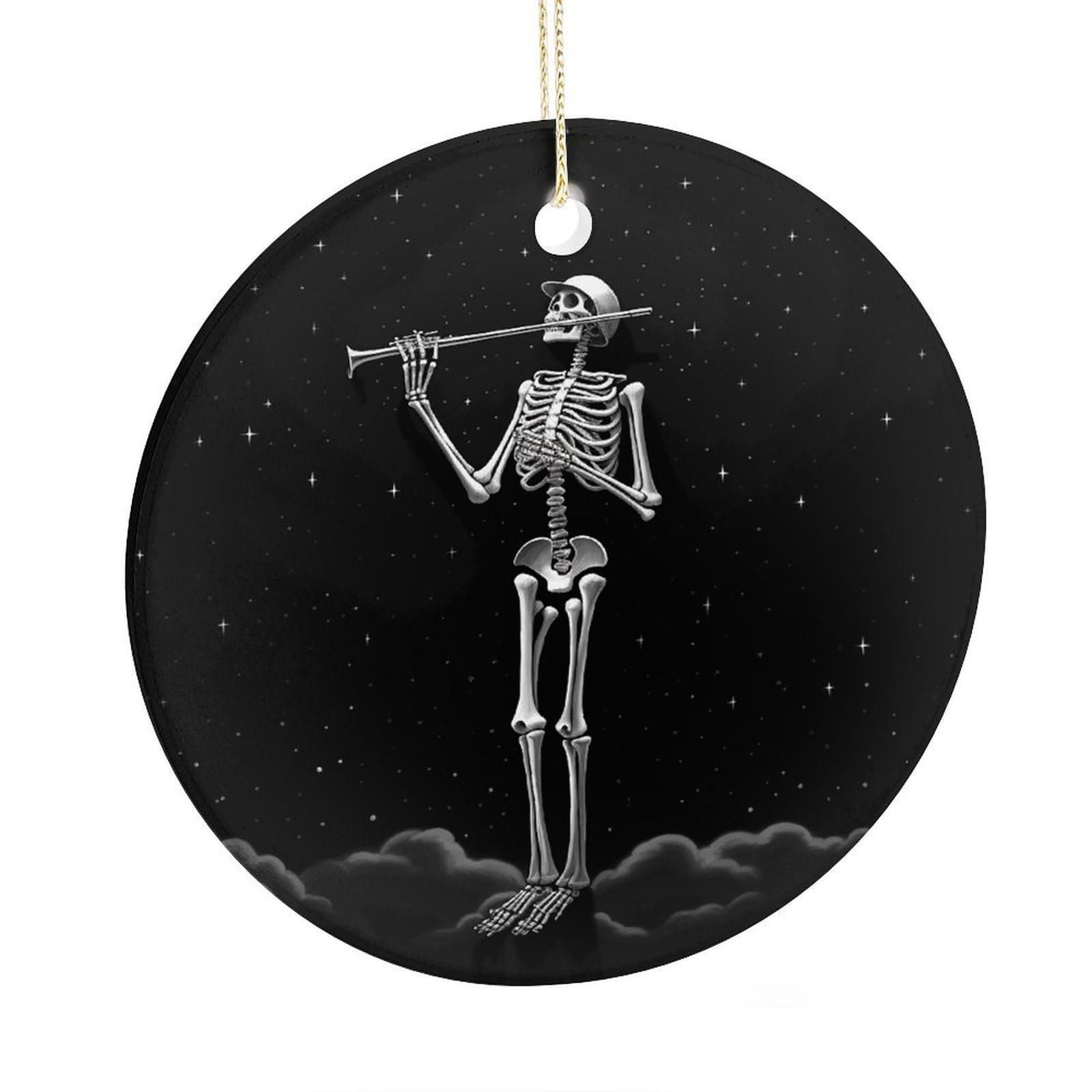 Adfgyerh Style Skeleton In The Night Ceramic Circular Pendant,2.9 Inch，Hanging Ornament，Gift Exchange Idea Round Ceramic Ornament,For Mom And Daughter，For Home Indoor Outdoor Decor.