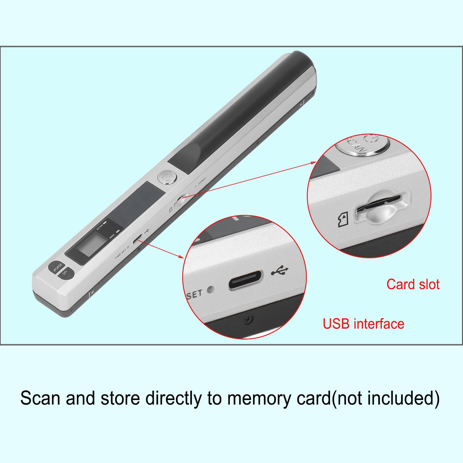 Walfront Escáner de Documentos Portátil Equipo de Escaneo Empresarial Portátil de 900 PPP 3 Modos de Resolución Formato JPEG PDF Transmisión USB2.0 Escaneo sin Conexión (Silver)