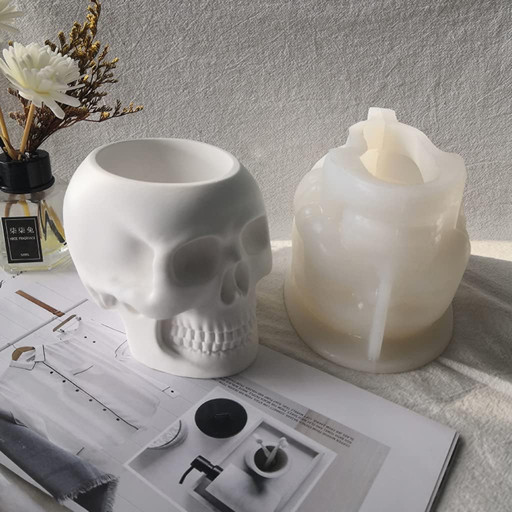 Succulent Planter Mold, Silicone Flower Pot Molds for Concrete Epoxy Resin, Crystal Epoxy Skull Flower Pot Mold Plaster Concrete Resin Vase Mould, 13 * 8.5 * 8.5cm, white