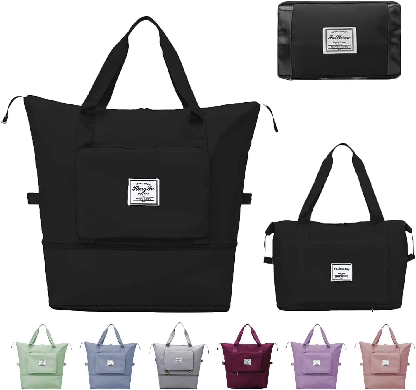 Pin Forest Travel Bag Large Capacity Folding Travel Bag, Dry and Wet Separation Multifunctional Sports Shoulder Bag, Travel Duffel Bag, Travel Lightweight Waterproof Carry Luggage Bag (Black)