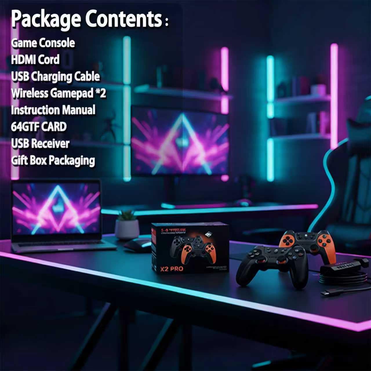 Mldnld Console Retrogaming de 30000+ jeux classiques intégrés, 4K HDMI console de jeux avec plus 2 manettes sans fil, 23 émulateurs Jeux Stick Plug & Play TV - 3