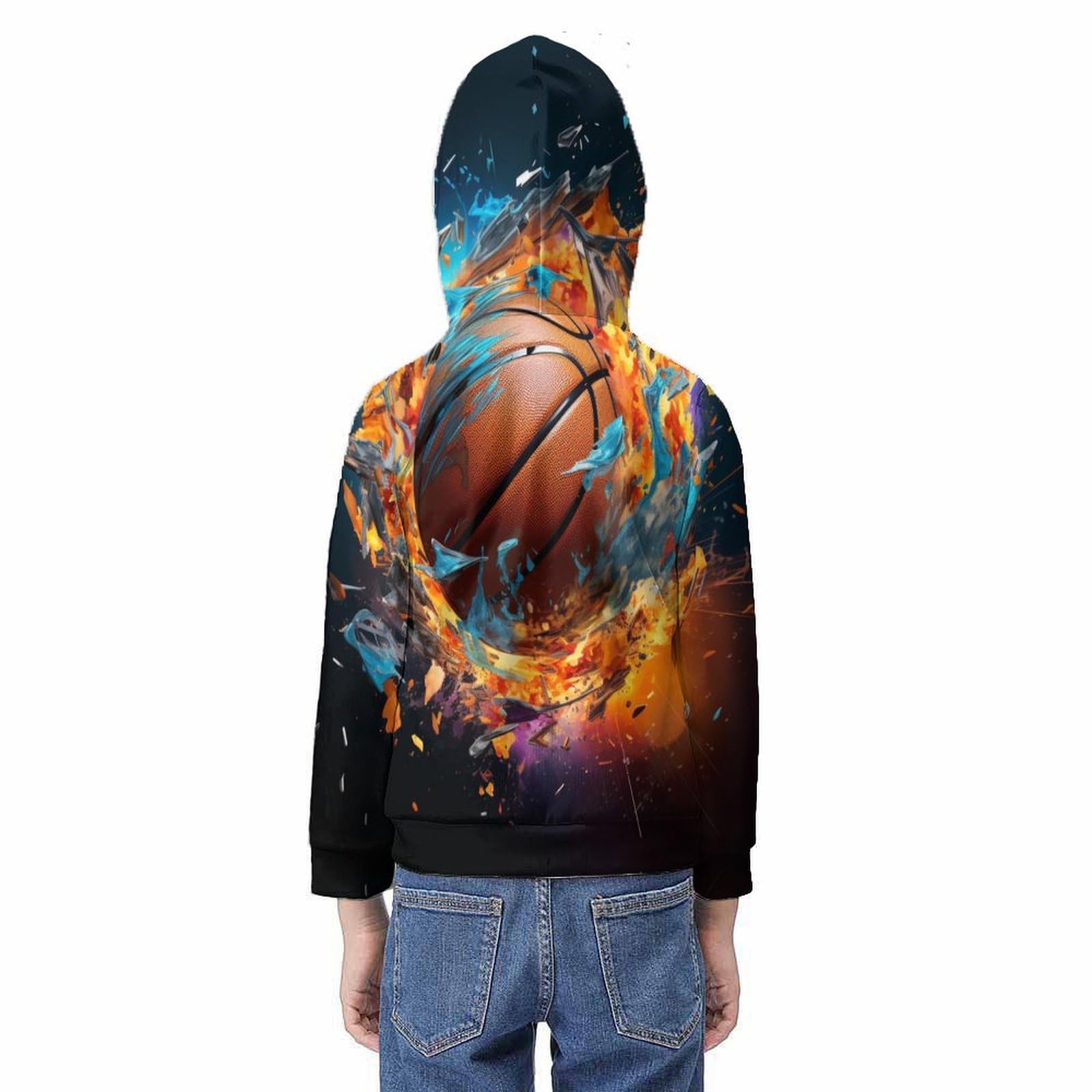 Baloncesto Sudaderas con Capucha para Niño Y Niña 3D Hoodie Impresión Sueltos Jerséis Sudadera Ligera Sudadera con Cordón Y Bolsillos 6-15 Años