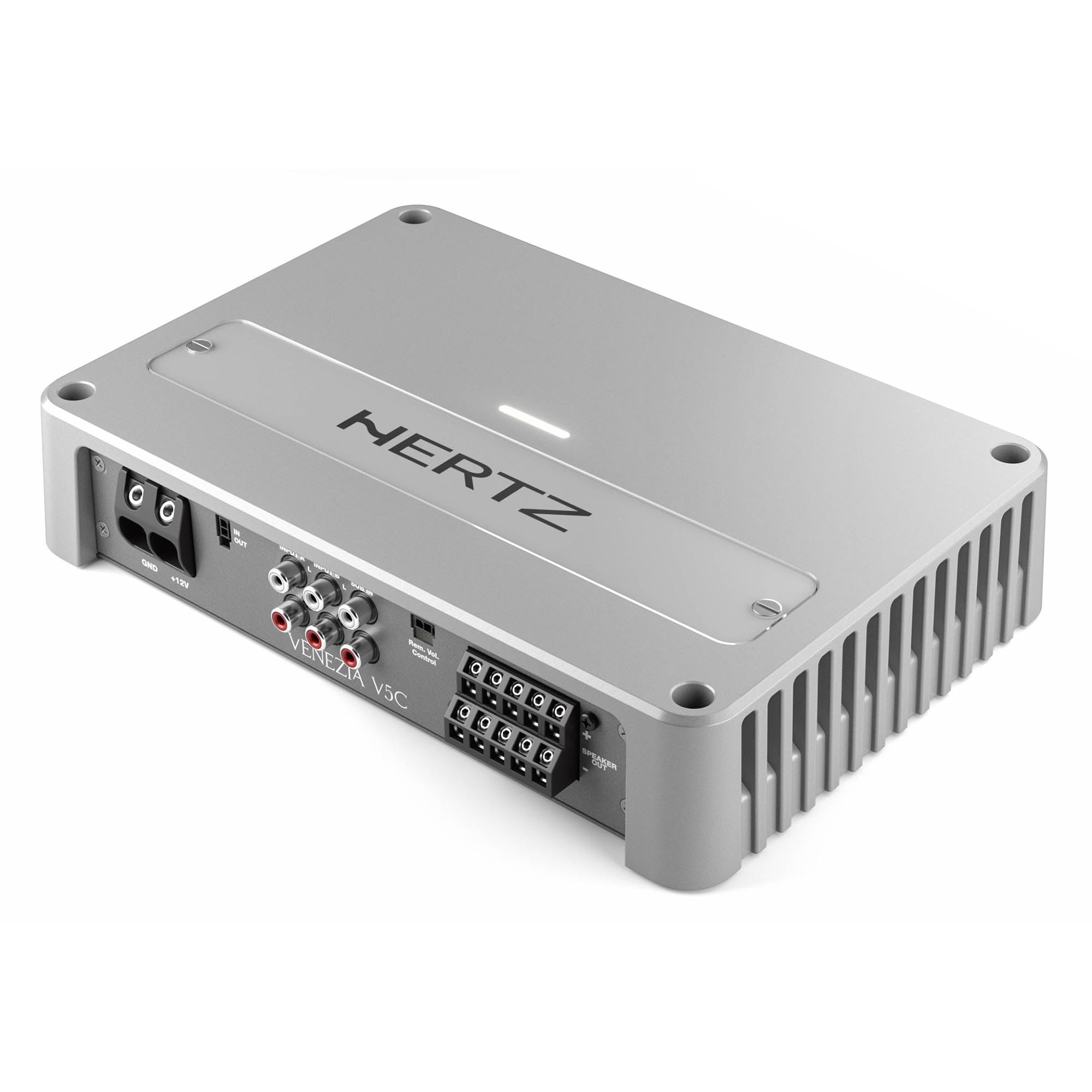 Hertz VENEZIA V5C – Amplificatore marino compatto 5 canali Class D, 80 W×4 + 330 W sub @4 Ω, 1010 W totali, Hi‑Res, IPX2, Safe‑Lock