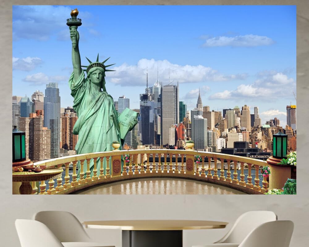 JVERF - JZZD12368 USA Houses Statue of Liberty New York City| Self-Adhesive Open Window Wall Sticker