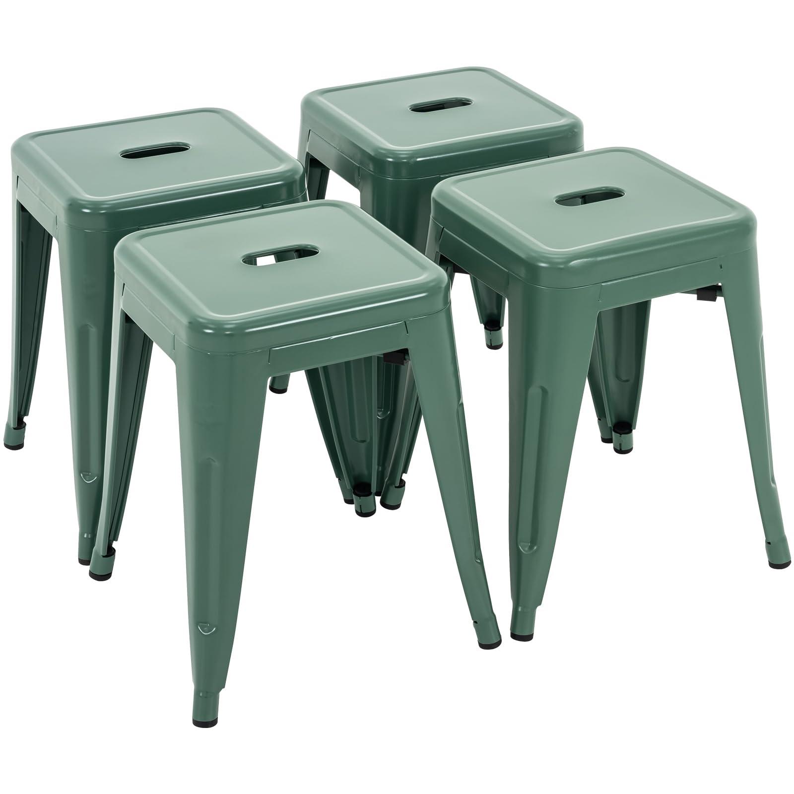 18 Inch Metal Stools Set of 4, Stackable for Indoor Outdoor, Dark Green