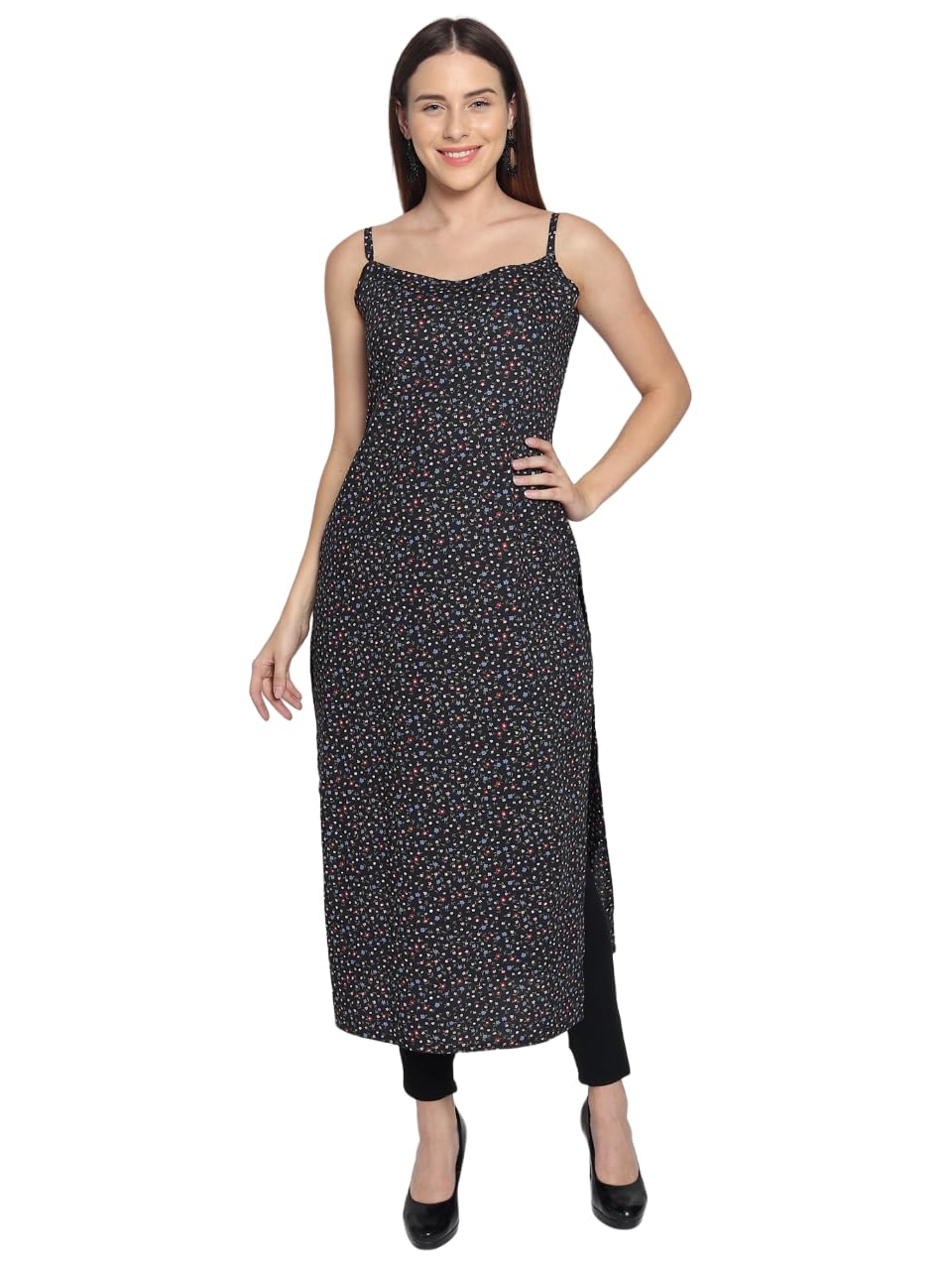 Patlani Women's Crepe Full Stitched Kurti. Black