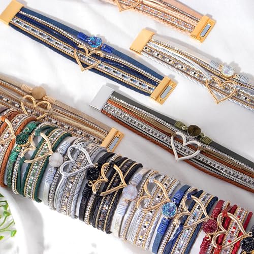 Long tiantian Heart Leather Wrap Bracelets for Women Handmade Stackable Boho Cuff Bangles Bracelet Trendy Birthday for Her4