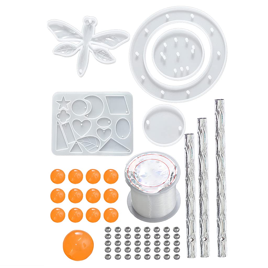 Wind Chime Mold,Wind Chime Epoxy Resin Mold Kit,Hummingbird Sun Star Moon Butterfly Dragonfly Fairy Fantasy Ornaments,DIY Art Crafts Casting Mold for Hanging Home Decor Pendant Jewelry Making