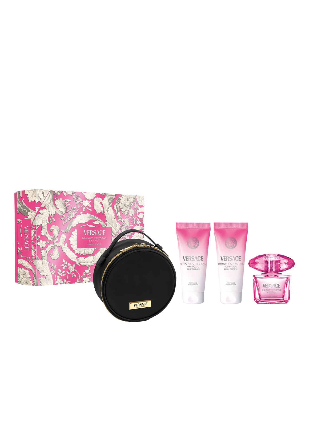 Versace Bright Crystal Absolu 4 pezzi Gift Set for Women, (3,0 oz Eau De Parfum Spray + 3,4 oz Body Lotion + 3,4 oz Shower Gel + Bag)