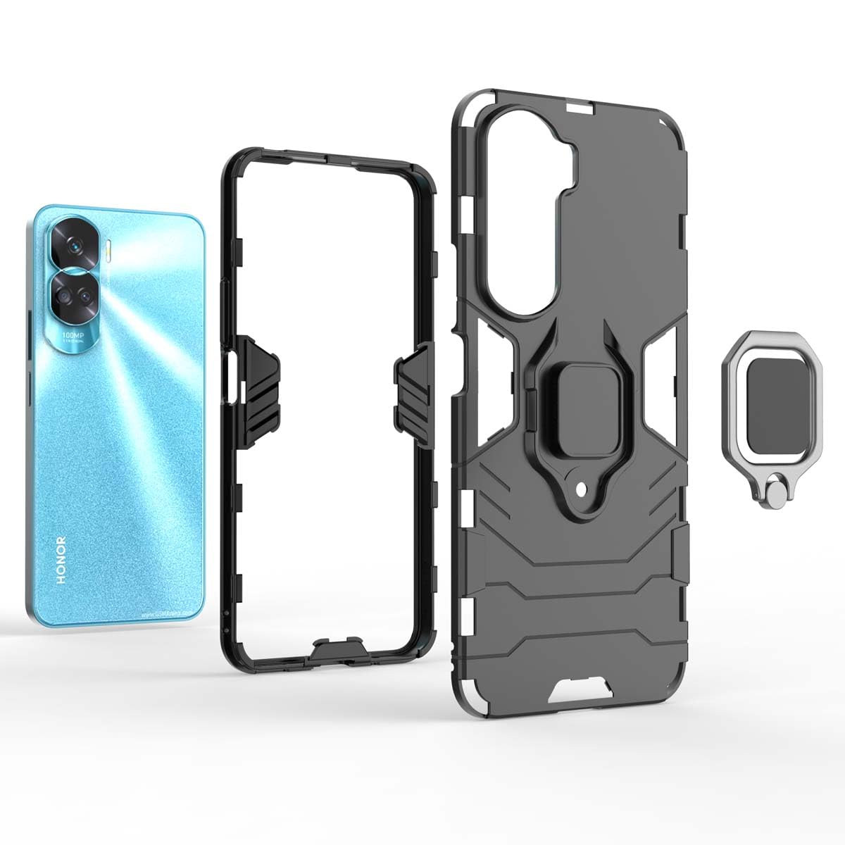 GOKEN Cover Per Xiaomi Redmi A1 – Custodia Ibrida TPU+PC Con Anello Rotante 360° E Supporto Magnetico Auto (Nero) - 3