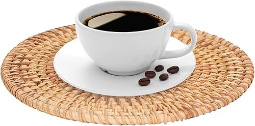 Manteles individuales redondos tejidos, manteles individuales de mimbre natural, resistentes al calor, antideslizantes, manteles redondos trenzados