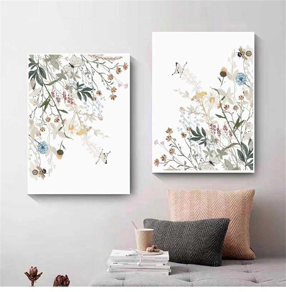 WUHBCZ Canvas Paints,Abstract Watercolor Blue Flower Painting Canvas Prints Wildflower Bouquet Floral Plants Posters Wall Pictures for Living Office Room Decoration-60 * 70cm*2PCS (No Frame)