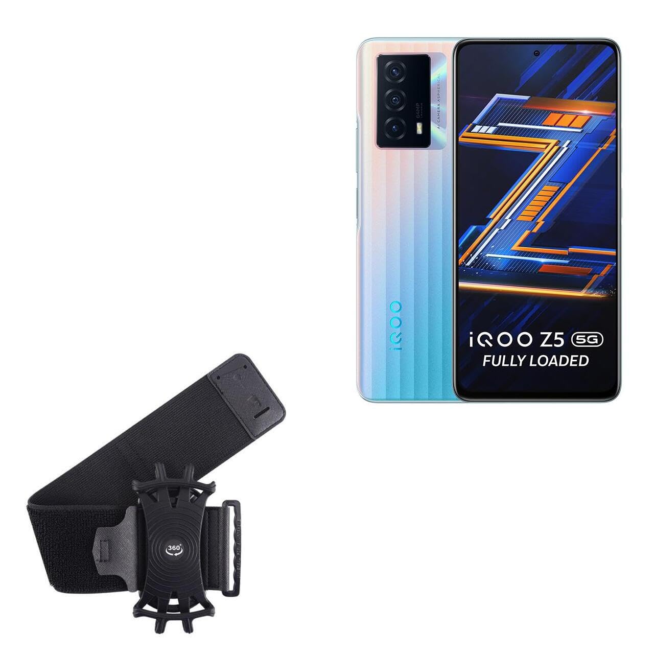 BoxWave Holster Compatible with iQOO Z5 (5G) - ActiveStretch Sport Armband, Adjustable Armband for Workout and Running - Jet Black