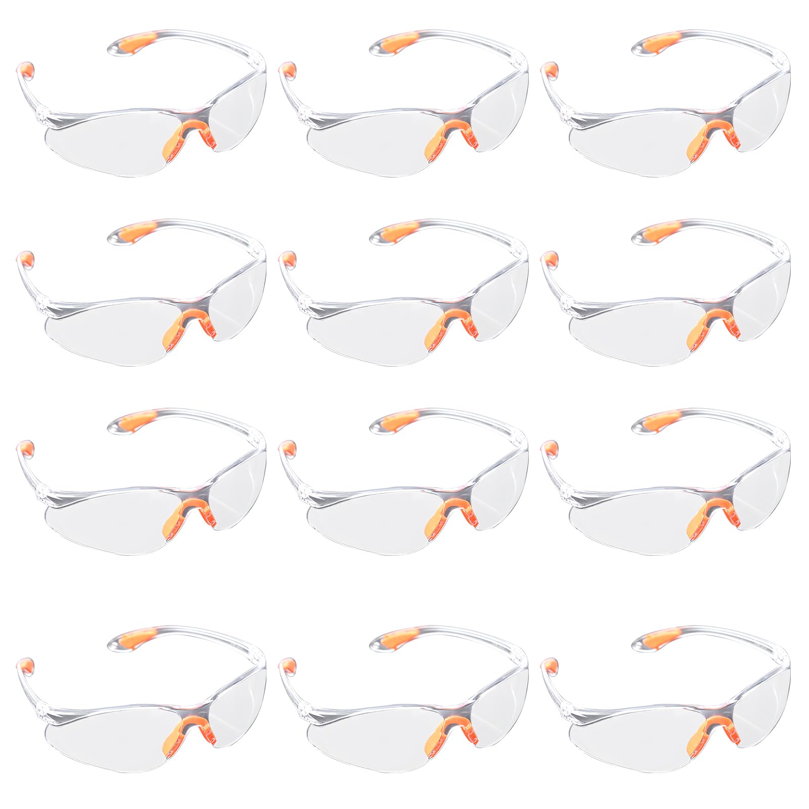 Vueinrg 12 Piezas Gafas de Proteccion Trabajo con Lentes Transparentes Plaquetas Nasales y Patillas de Goma Gafas de Seguridad Gafas de Laboratorio Química Gafas de Proteccion Laboral Antipolvo