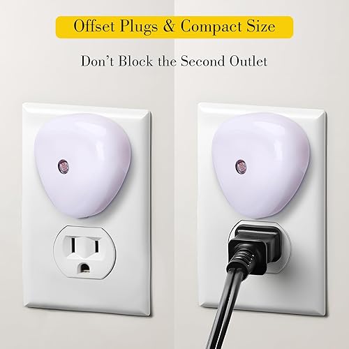 Miniatura 10 de KINUR Paquete de 6 luces LED nocturnas, luces nocturnas de 0.5 W enchufables a la pared, sensor de atardecer a amanecer, luz nocturna automática de