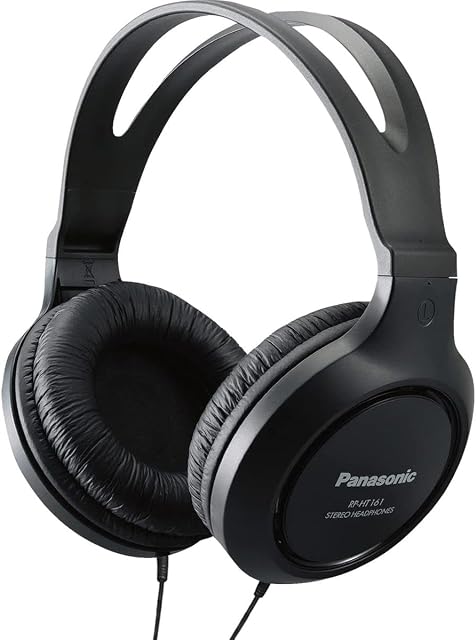 Panasonic Full-Size Over-Ear Wired Long-Cord Headphones - 4.1x 7.2X 7.6, Black (RP-HT161-K)