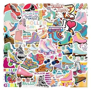 Calcomanías de patinaje sobre ruedas para niños, 55 unidades de Love Rollerblade Calcomanías de vinilo impermeables para tazas, botellas de agua, laptop, equipaje, computadora, teléfono móvil,