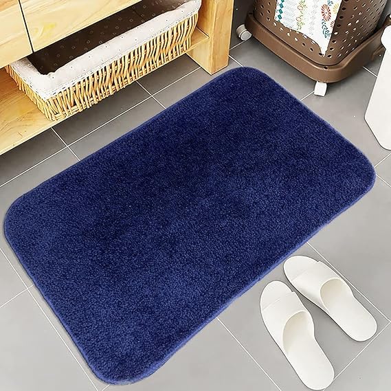 Image of Shree JEE Home Solid Microfibre Bathroom Mat Soft and Non-Slip Mat for Kitchen Door and Bedroom (40x60cm) Pack of 2 (Blue)