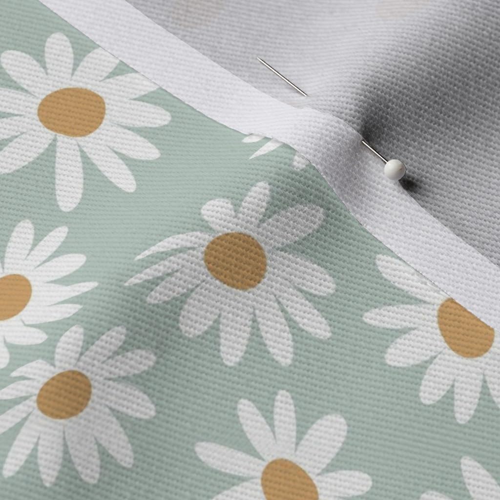 Spoonflower Fabric - Daisy Print Daisies Spring Girl Earthy Sage Vintage Flowers Floral Printed on Denim Fabric Fat Quarter - Bottomweight Apparel Home Decor Upholstery