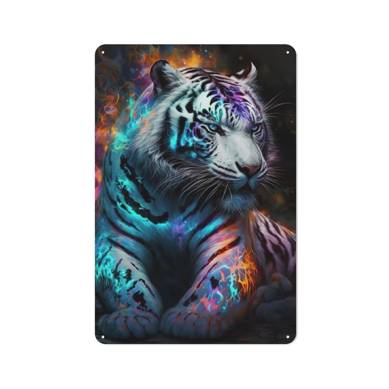 Tiger Neon Rustic Tin Sign 30x20cm for Living Room Or Hallway, Suited to Living Room Decor Lovers