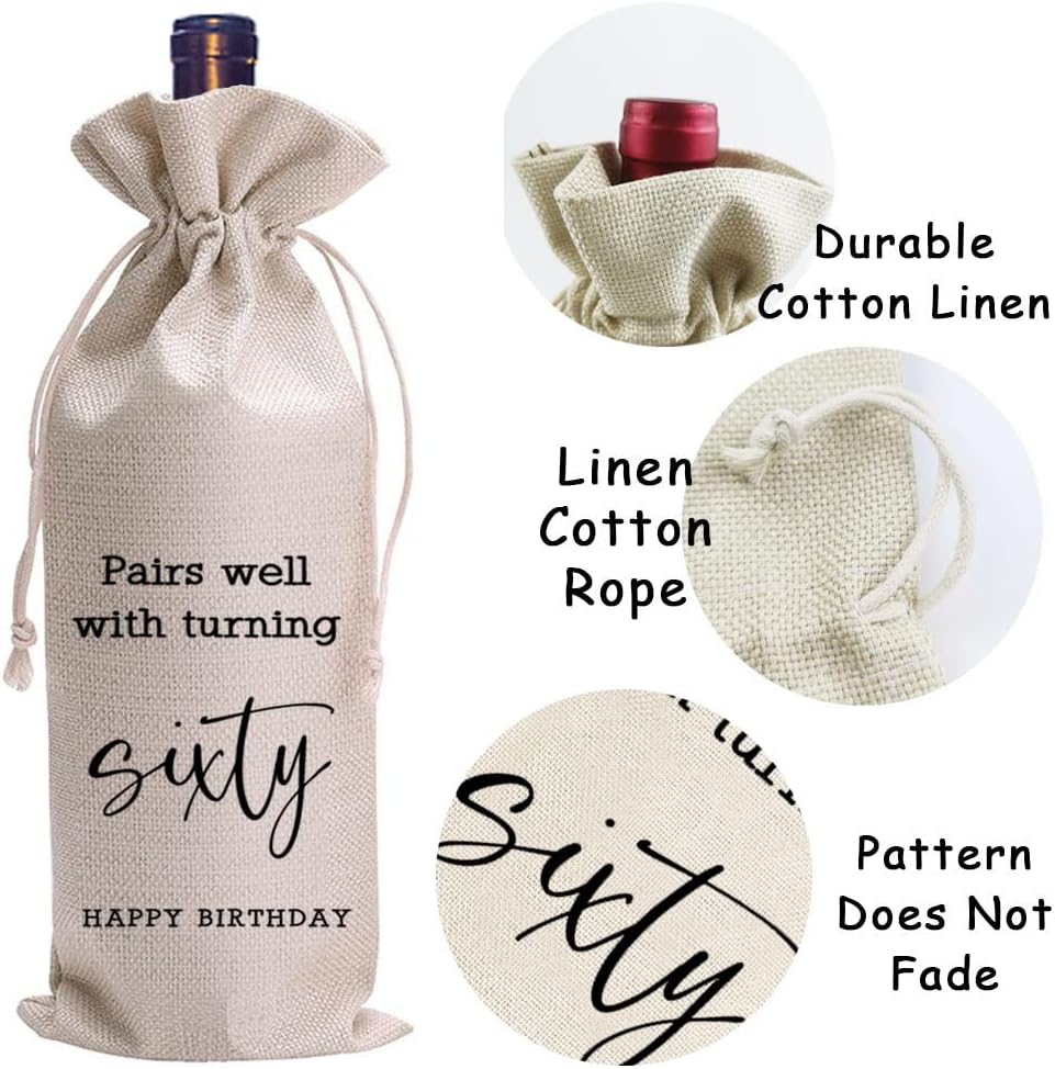 LANBAIHE 60th Birthday Wine Bag,Funny Birthday Party Gifts,60 Years Old Gifts Wine Bag for Mom,Wife, Friend,Sister,Brother, Him,Colleague,Coworker - Image 4