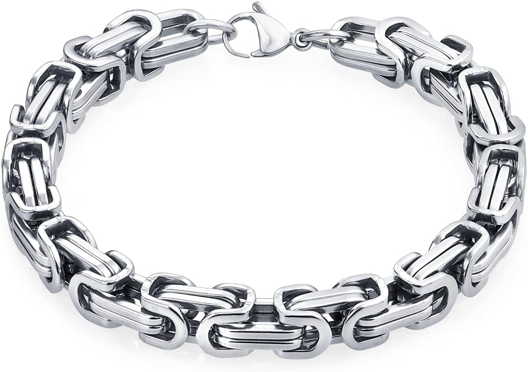 Bling JewelryLes Motards Two-Tone Mechanical Byzantine Chain Double Enamelled Bracelet for Men Black Silver or Gold Tone Stainless Steel Heavy Flexible 8.5 Inch