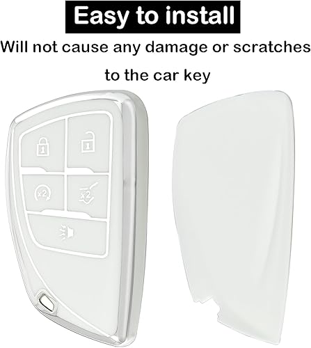 Miniatura 4 de Funda para llavero con hebilla de metal compatible con llave remota Suburban Tahoe 2021 2022, accesorios de vehículo de TPU suave, 5 botones (blanco)