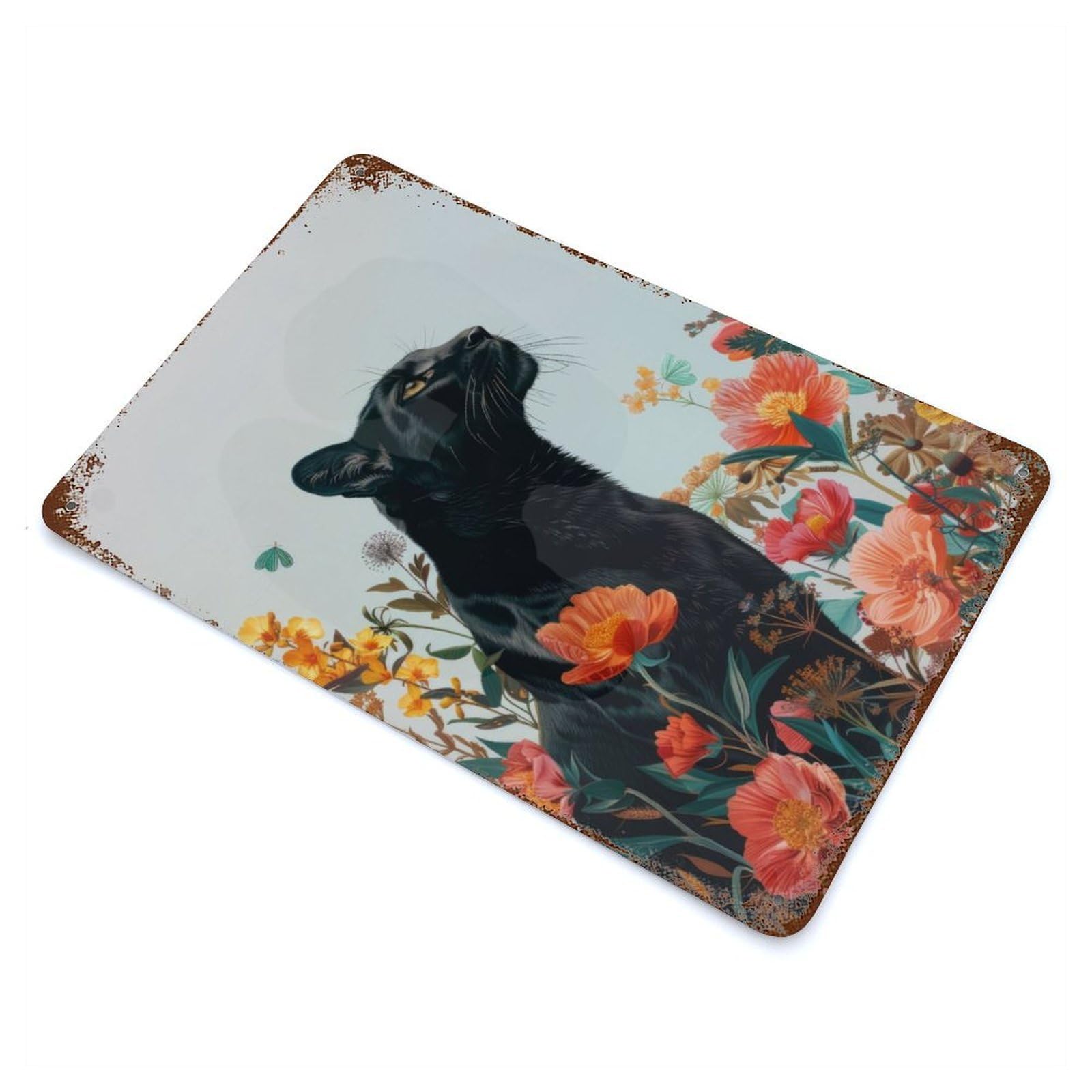 Garage Style Black Panther Botanical Decorative Tin Sign 11.8"x7.9", Rustic Home Decor for Bar And Workshop