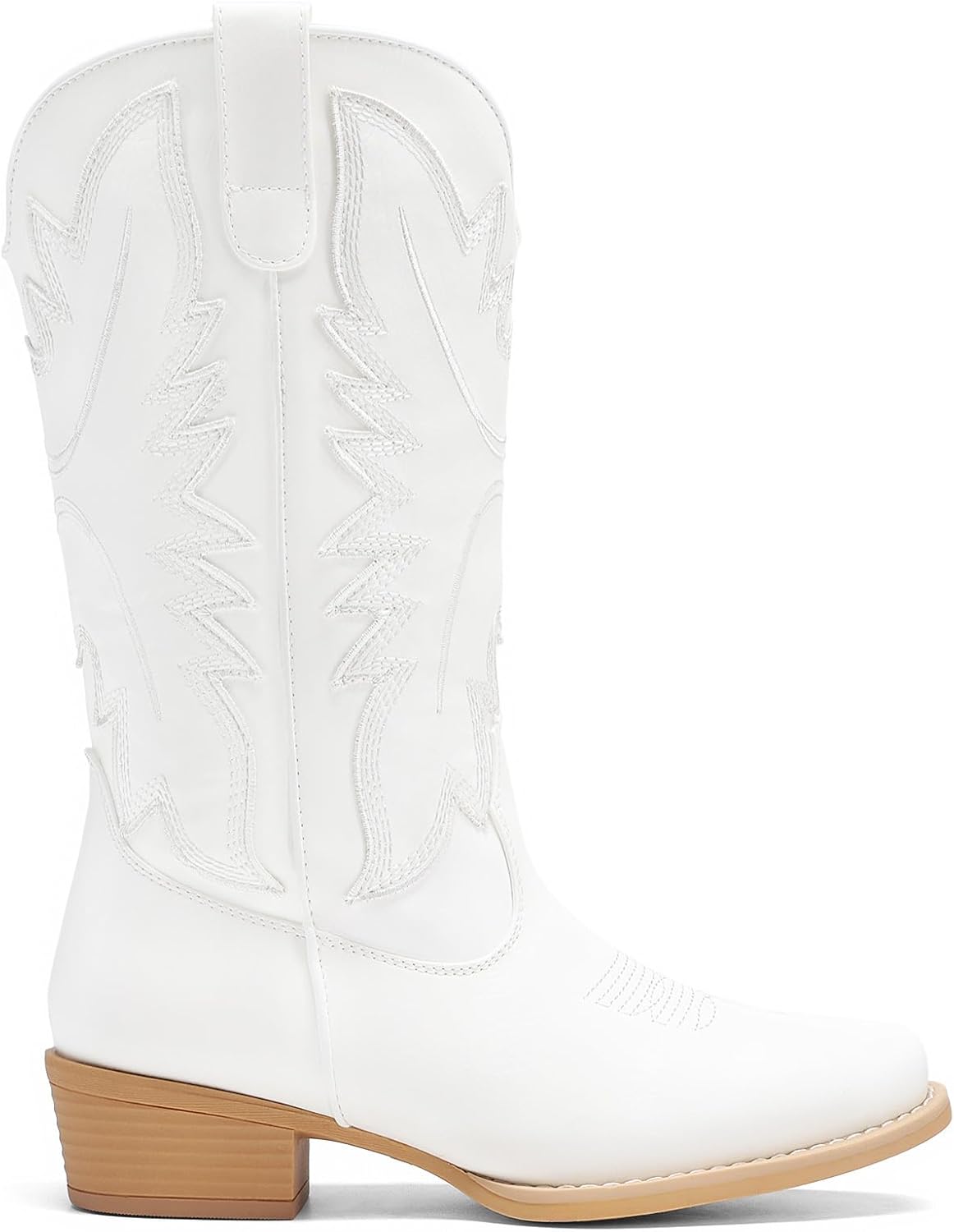 DREAM PAIRS Cowboy Boots for Women Cowgirl Western Mid Calf Boots Snip Toe Embroidered Stitched Low Chunky Heel Pull On Fashion Boots