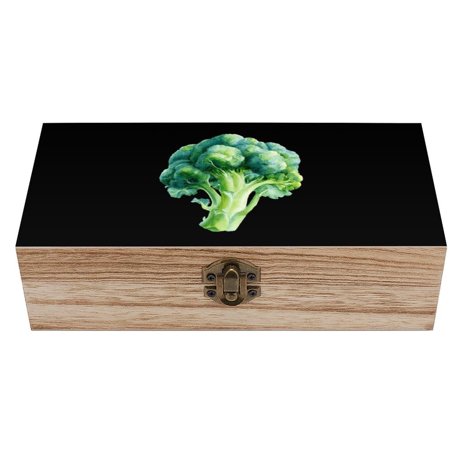 HLBSDM Watercolors Broccoli Wooden Storage Box Craft Memory Keepsake Treasure Chest Box Jewelry Organizer