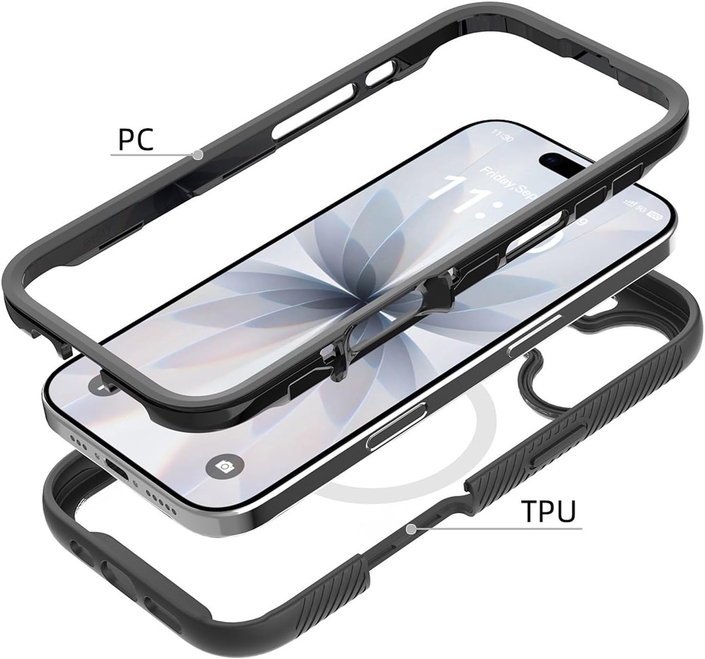 for iPhone 17 Case with Built-in Screen Protector, Magnetic Wireless Charging Full Body Protective Phone Cover - Clear Black