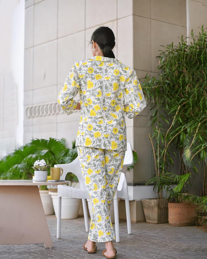 Leriya Fashion Women's Rayon Floral Ethnic Co Ord Set| Kurta Pant Set Kurti Set (Small, Yellow) Lf-K-W1785&Tr844