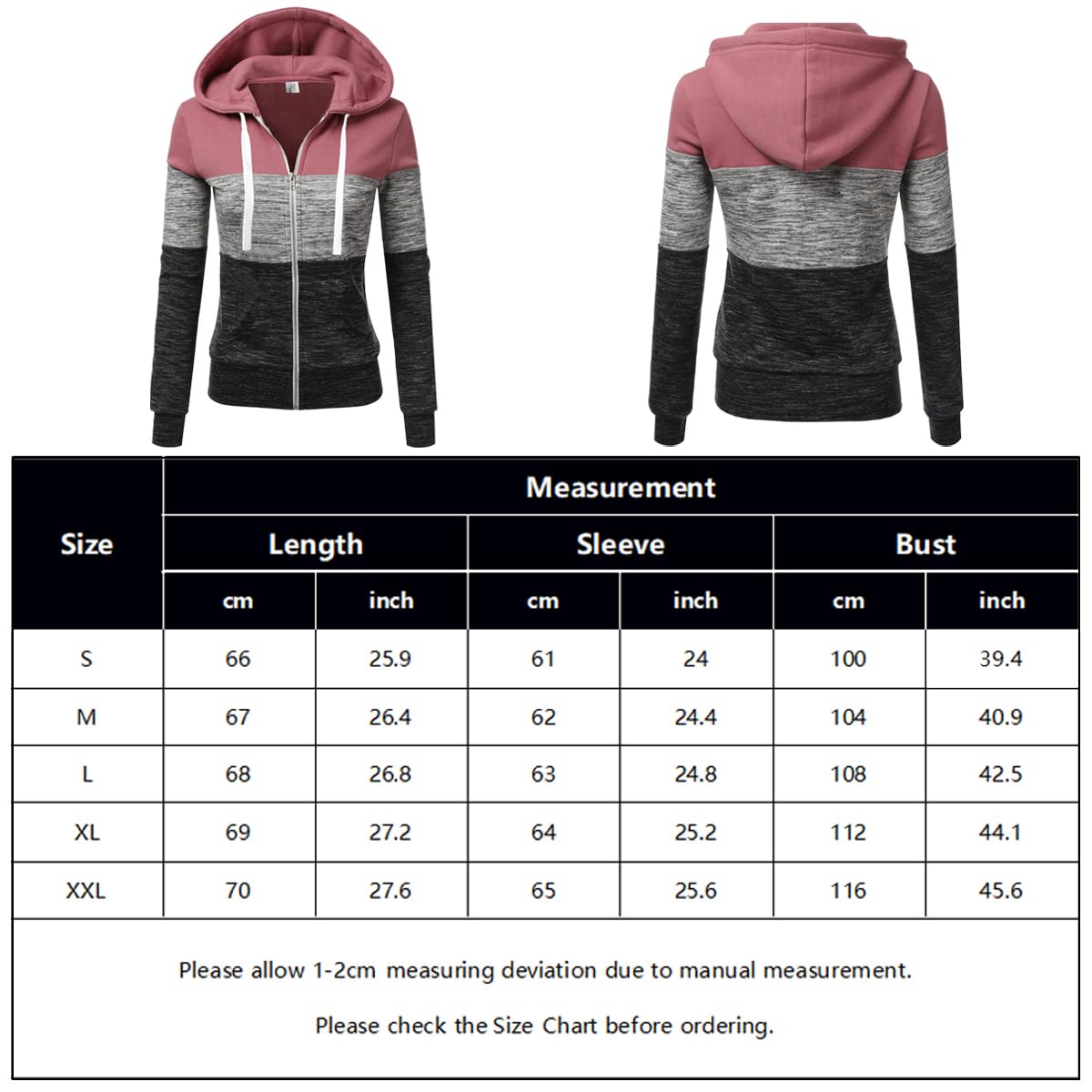LIAMERHE Donna Felpa con Cappuccio/Felpa con Cappuccio con Zip Felpa da Donna in Pile Sweatshirt Donna Spessa Lunga Classica Hoodie Maglia Manica Felpa di Blocchi di Colore