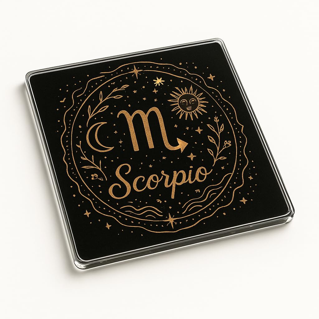 The Plum Penguin Celestial Scorpio Unique Acrylic Coaster Gift - Design With Zodiac Symbols And Mystical Astrology Motifs