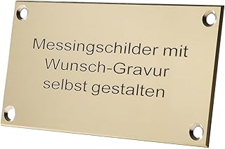 Messingschild mit Gravur – 120 × 60 mm – Schild aus massivem Messing mit Wunschtext – inkl. 4 Lochbohrungen – optional mit Zaponlack – Türschild, Namensschild, Firmenschild