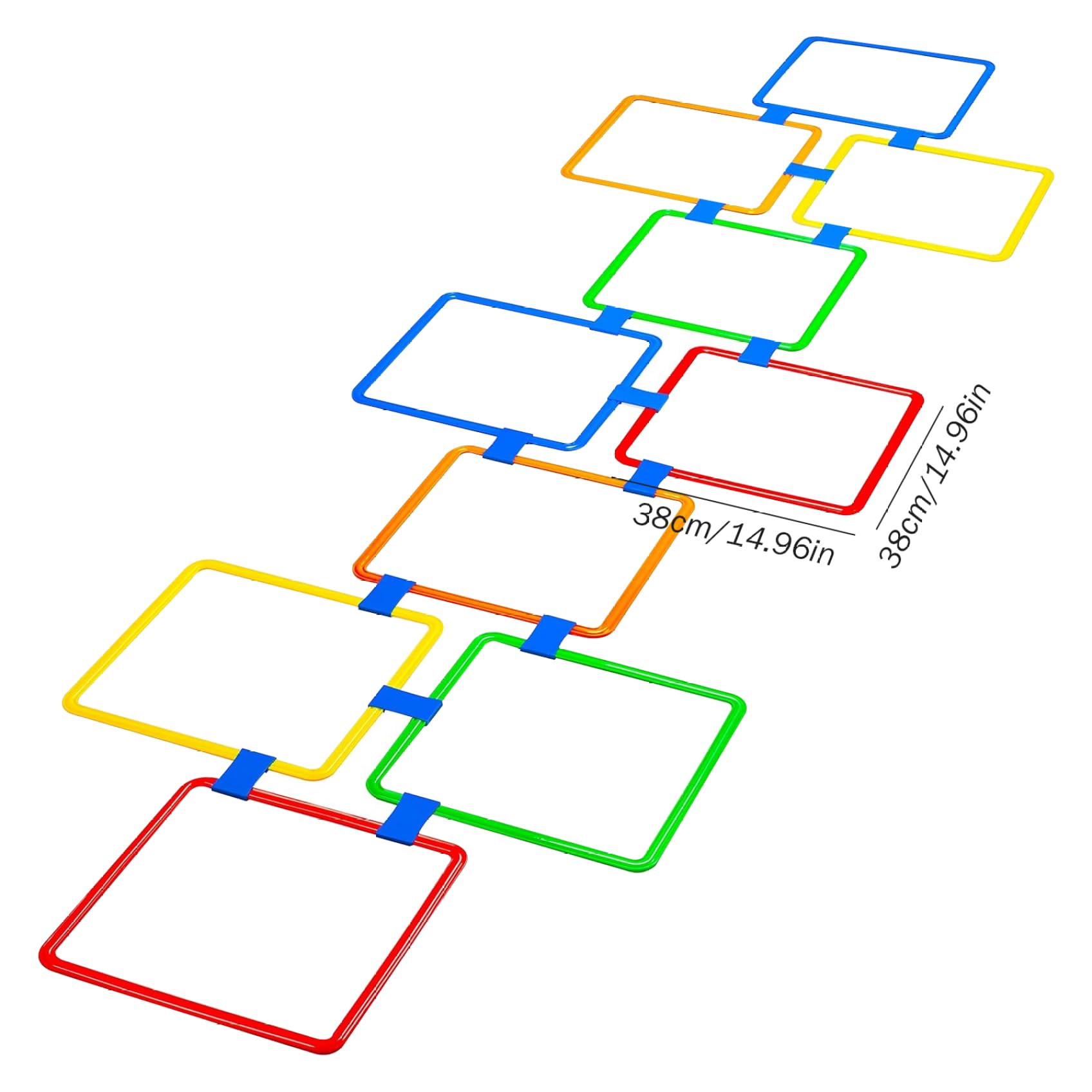 Jorzer Juego de Rayuela, 10 Piezas de Aros Cuadrados de rayuela de 15 Pulgadas, Aros de Agilidad Multicolores, Pista de obstáculos, Juego Divertido para niños, Equipo de al Aire Libre