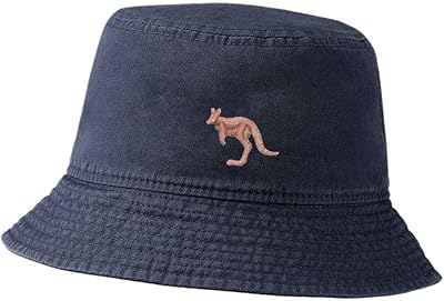 Bucket Hat for Men Women Kangaroo Animal Embroidered Washed Cotton Unisex Bucket Hats (Navy,7 1/2)