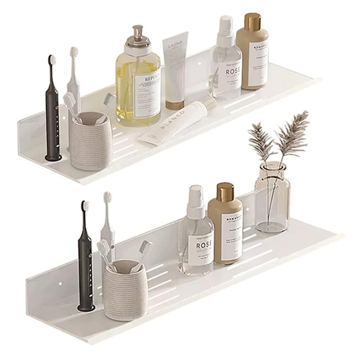 Étagère de douche sans perçage acier inoxydable blanc rangement 30 cm