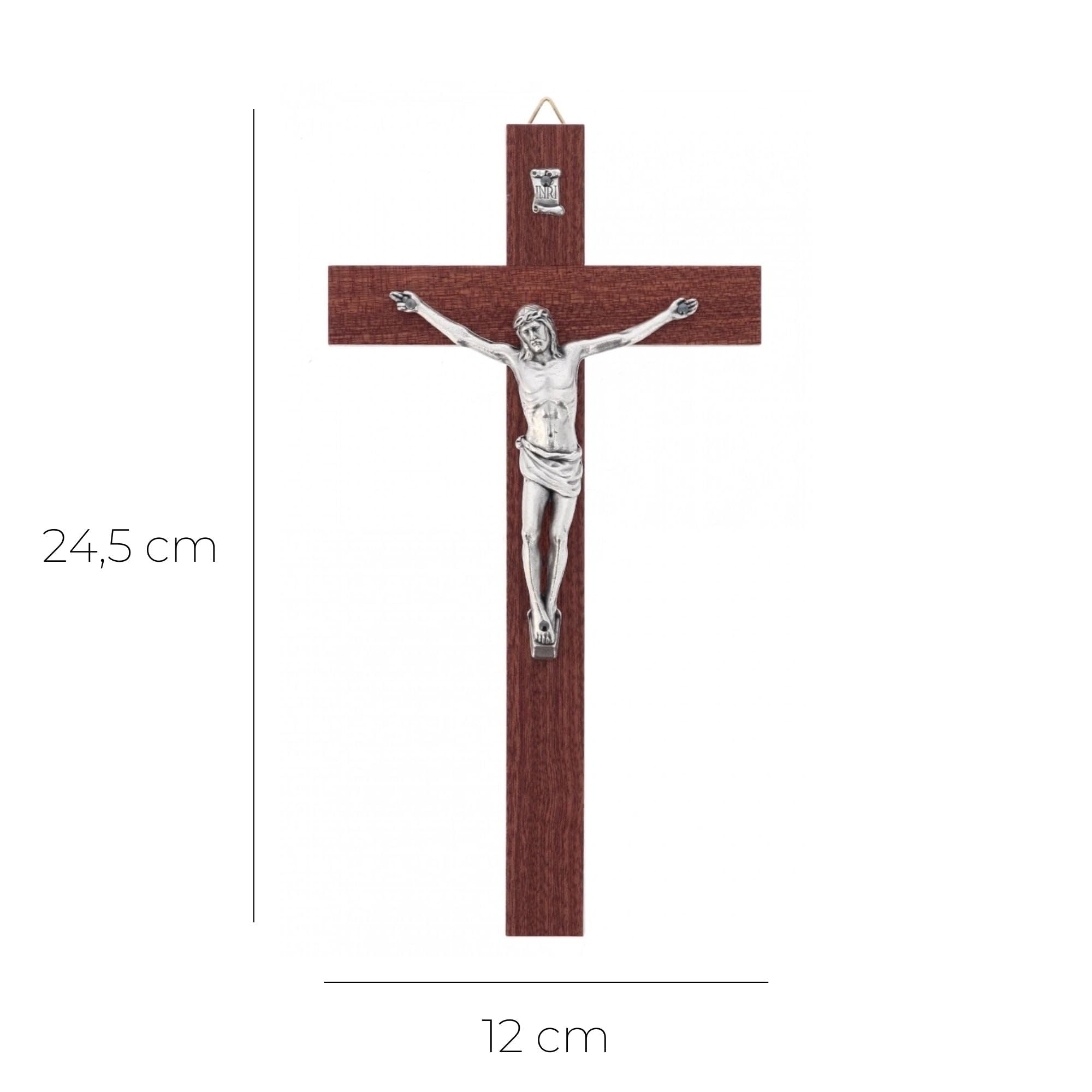 SHALOM - Crocifisso in Mogano con Corpo in Metallo. Altezza 24,5 Cm