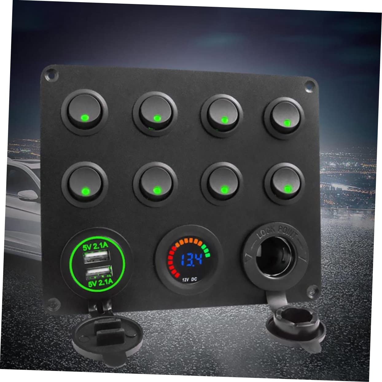 FUNOMOCYA 12v-24v 8 Button Rv Car Boat Marine Toggle Switch Panel Digital Voltmeter Double USB Ports
