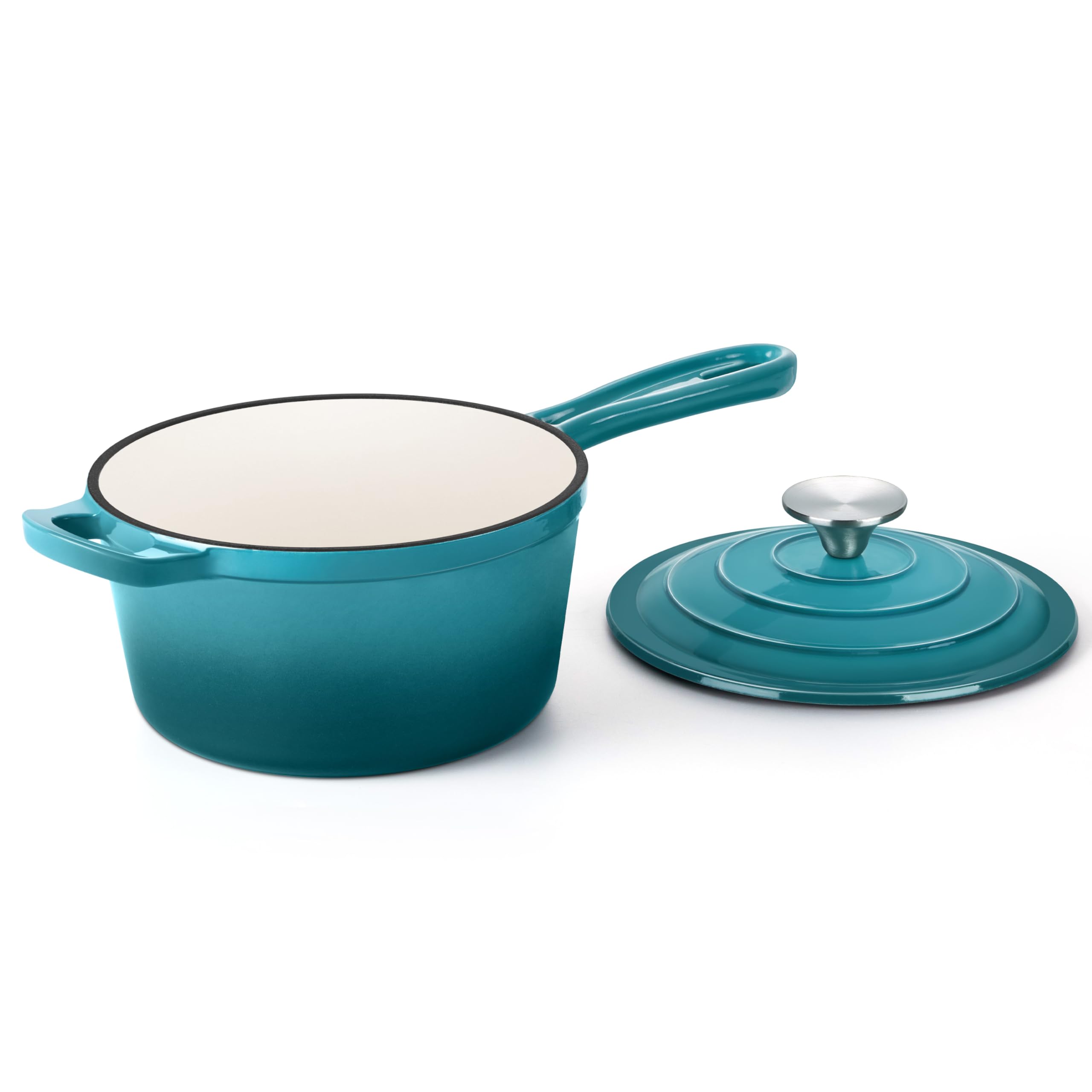 HaSteeL 3 QT Cast Iron Saucepan, Enamel dutch oven with lid, Small Non Stick Pan for Milk, Pasta Tomato Sauce, Butter, Breakfast, Soup, Suitable for Boiling Stewing Frying, Easy to Clean, Green