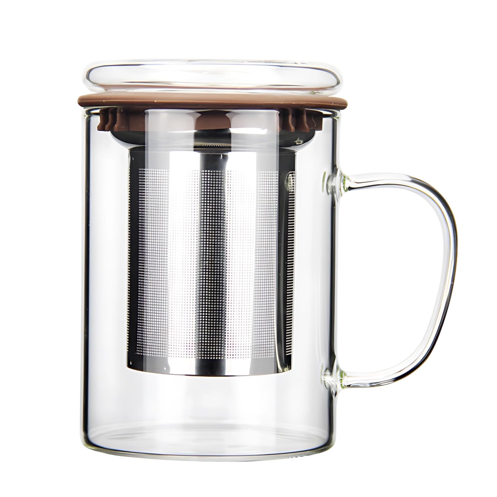 Packool Tea Mug with Infuser for Loose Leaf, Long-Lasting Stainless Steel and Silicone Glass, 13.5 fl oz / 400 ml Capacity, Coffee Color, Glass Tea Mug with Infuser and Lid